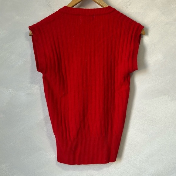 Vintage Angora Lambswool vest top cherry red size small ribbed v neck - Picture 6 of 7
